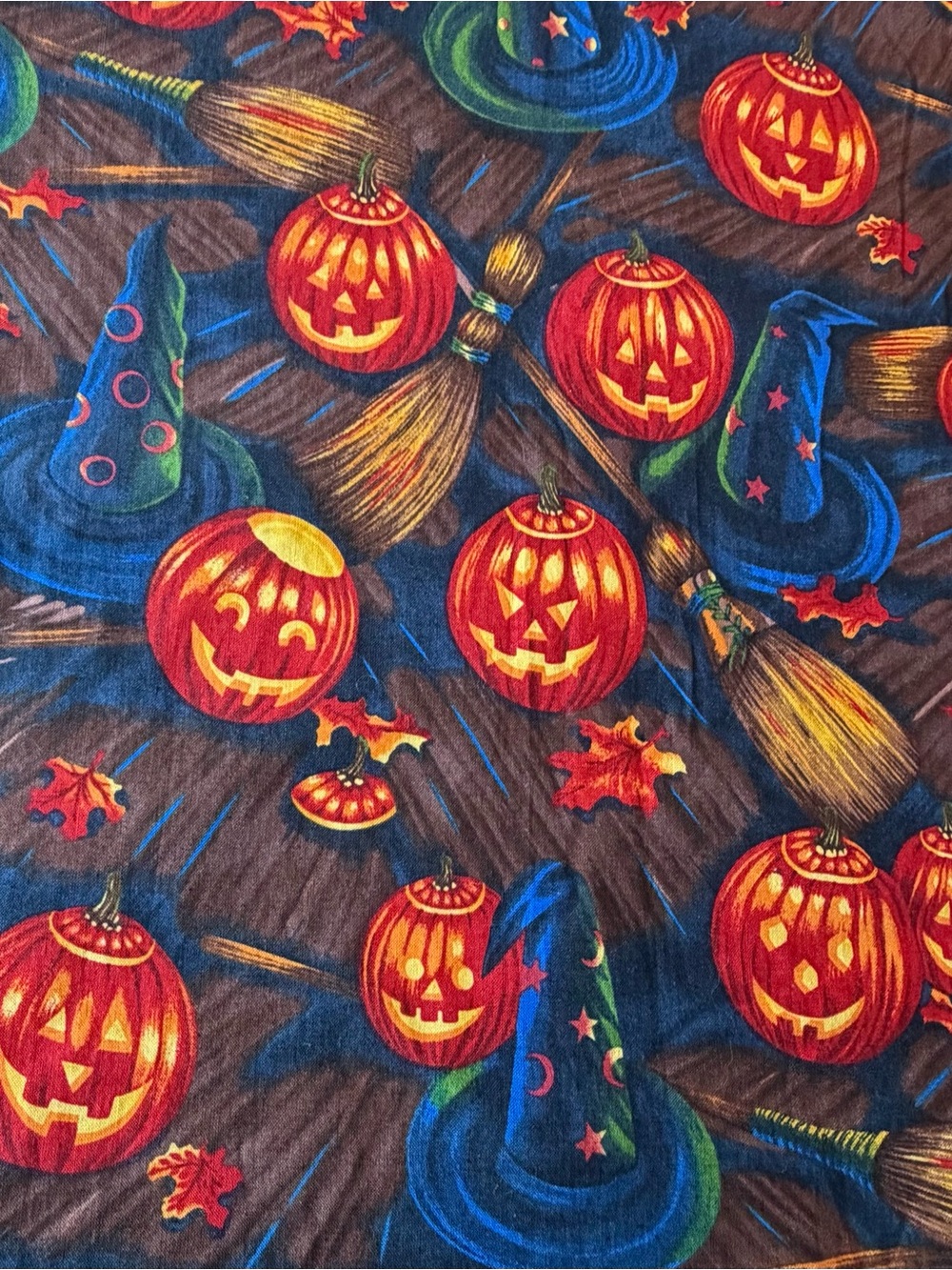 VTG Halloween Scrub Top Jack O Lantern Pumpkins Witch Hats Short Sleeve Size 4X - Picture 3 of 16